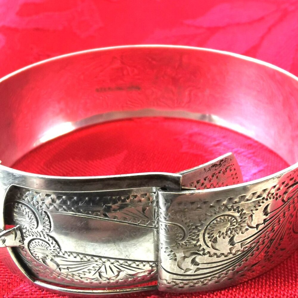 RARE Vintage E.C. Co Toronto Sterling Silver Buckle Bangle - 27g - Canada 1940s